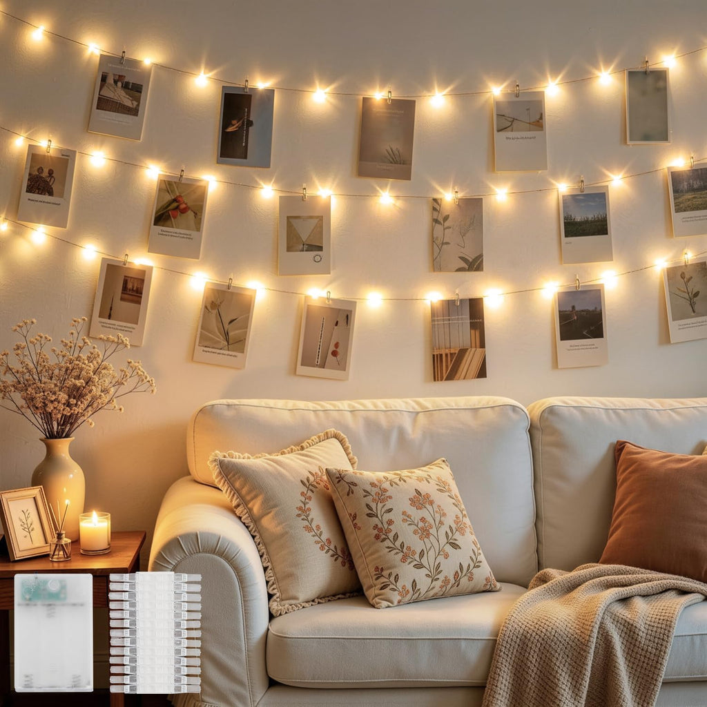 JMEXSUSS 50 LED Picture Lights for Wall, 16.5ft Battery Fairy Lights