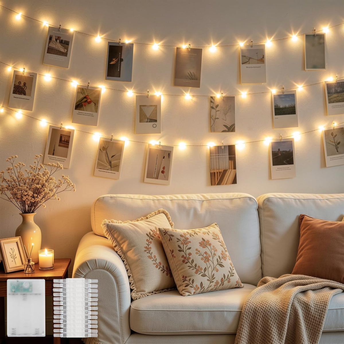 JMEXSUSS 50 LED Picture Lights for Wall, 16.5ft Battery Fairy Lights