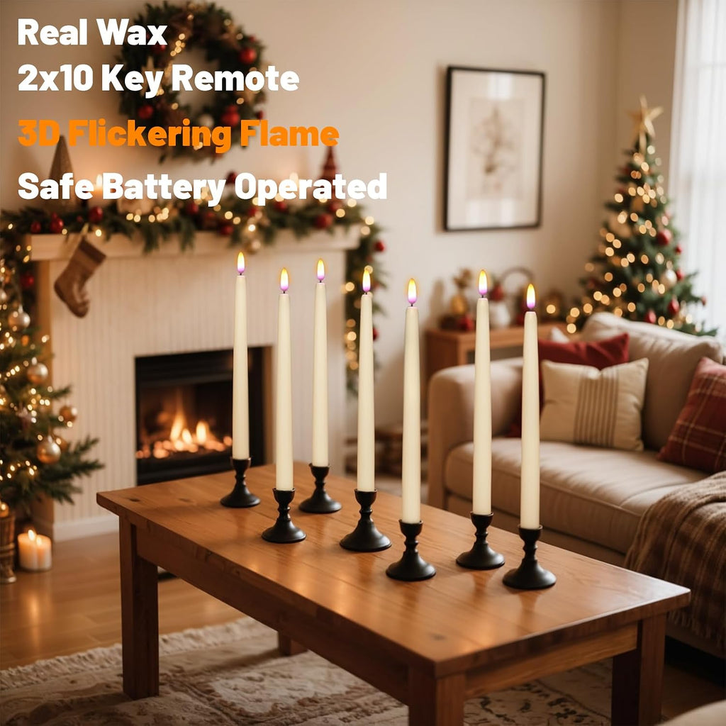 Wondise Real Wax Tall Flameless Taper Candles with Remote Timer