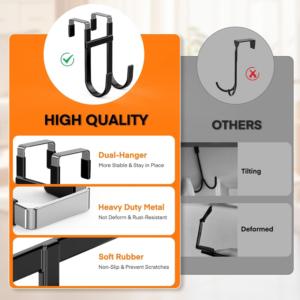 FYY Over the Door Hooks, Double-Hanger 2 Pack, Fits Doors 1 3/8" Black