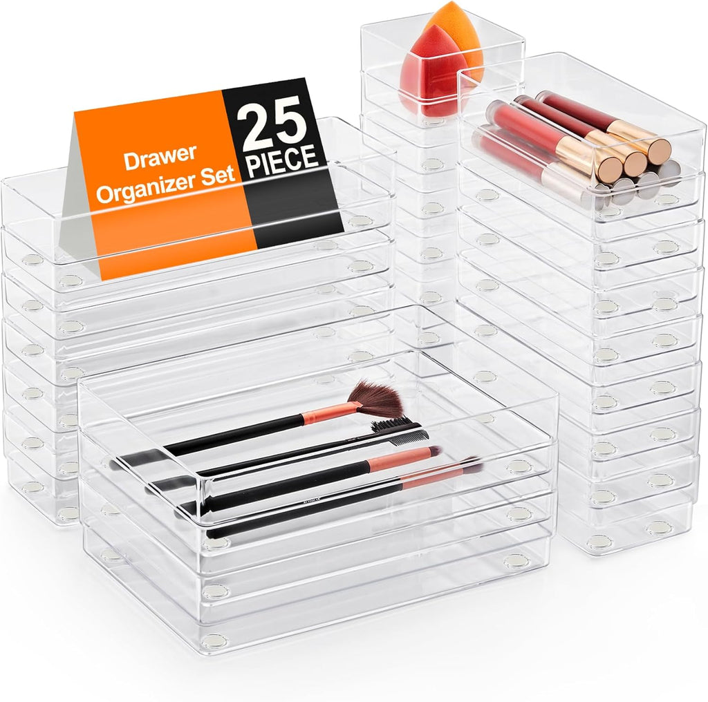 SMARTAKE 25 PCS Drawer Organizer, 4-Size Desk Drawer Organizer Trays