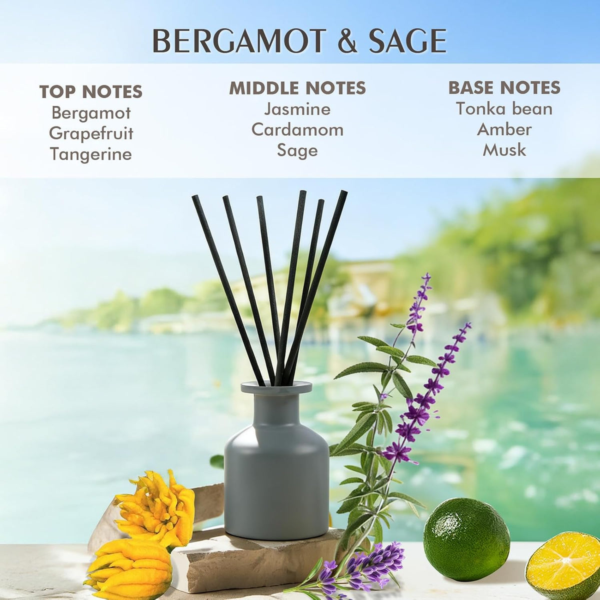Bergamot & Sage Reed Diffuser Set,100ml(3.38 oz)