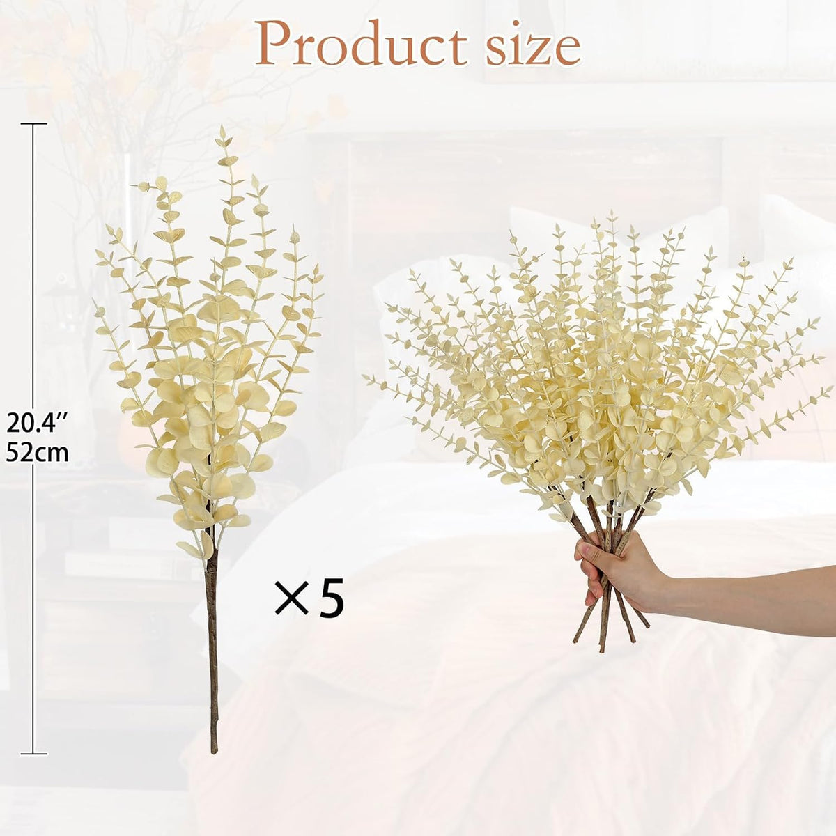 GnFlus 5 Pcs Artificial Eucalyptus Stems Fall Eucalyptus Leaves Autumn Leaf Branches Fall Decorations with Foam Fall Leaves for Home Floral Arrangement Autumn Festival Thanksgiving Decor Cream White