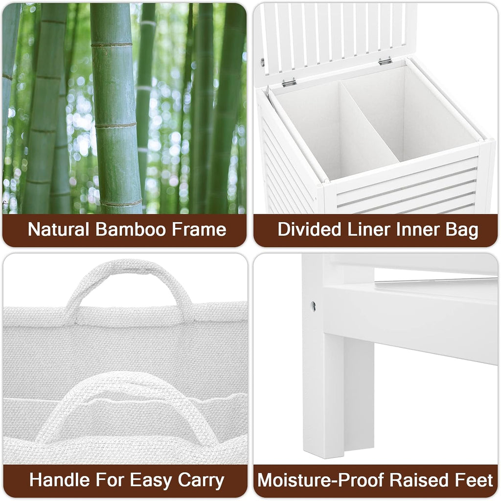 Homykic 120L Bamboo Laundry Hamper with Lid and Removable Liner Bag, White