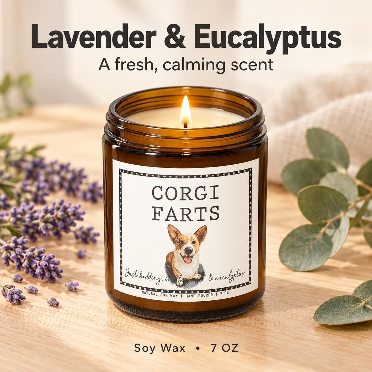 Corgi Gifts & Decor, Dog Mom Gifts - Lavender & Eucalyptus Candle