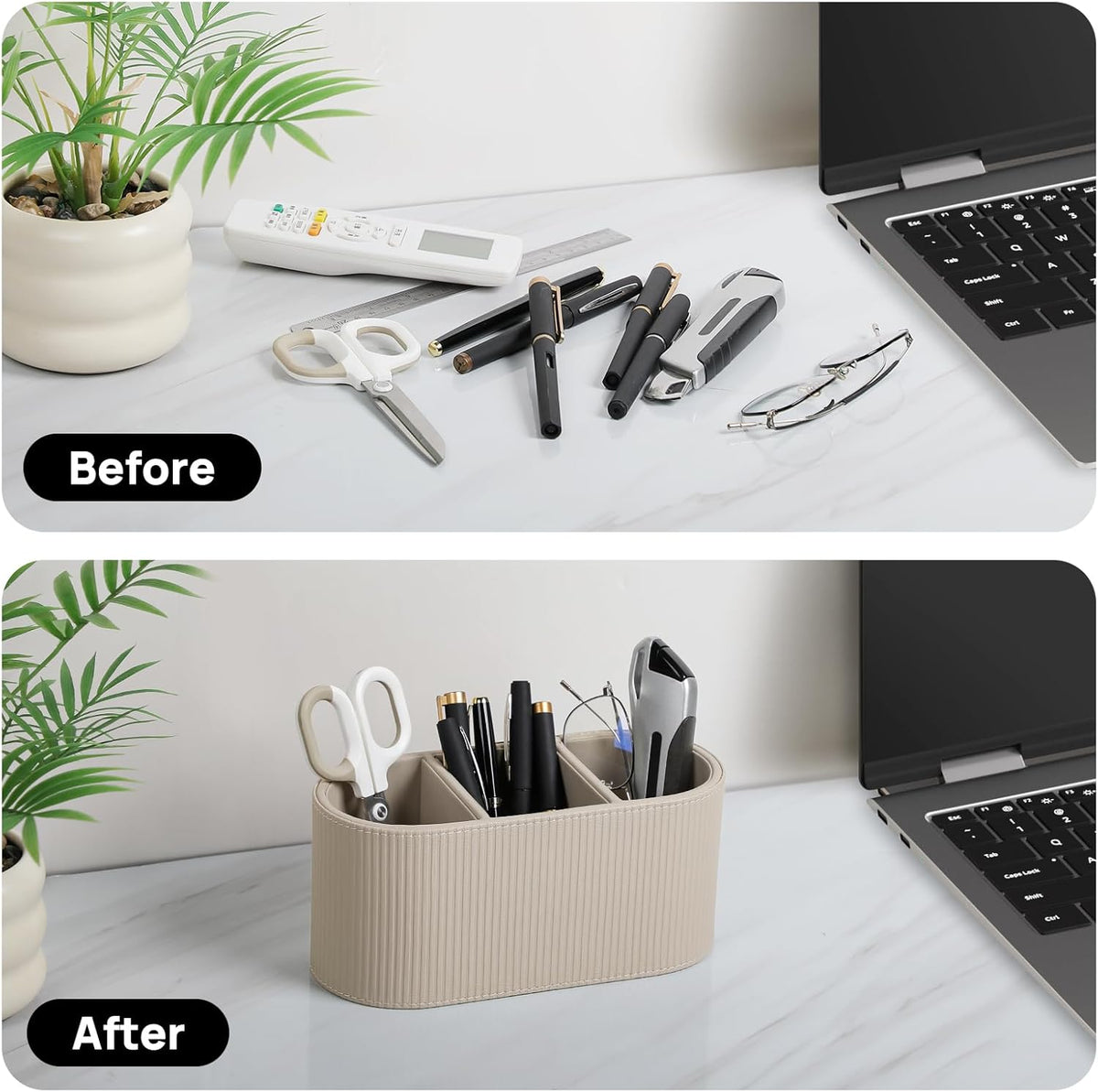 Remote Control Holder Pen Pencil Holder Desk Organizer Caddy(Beige)