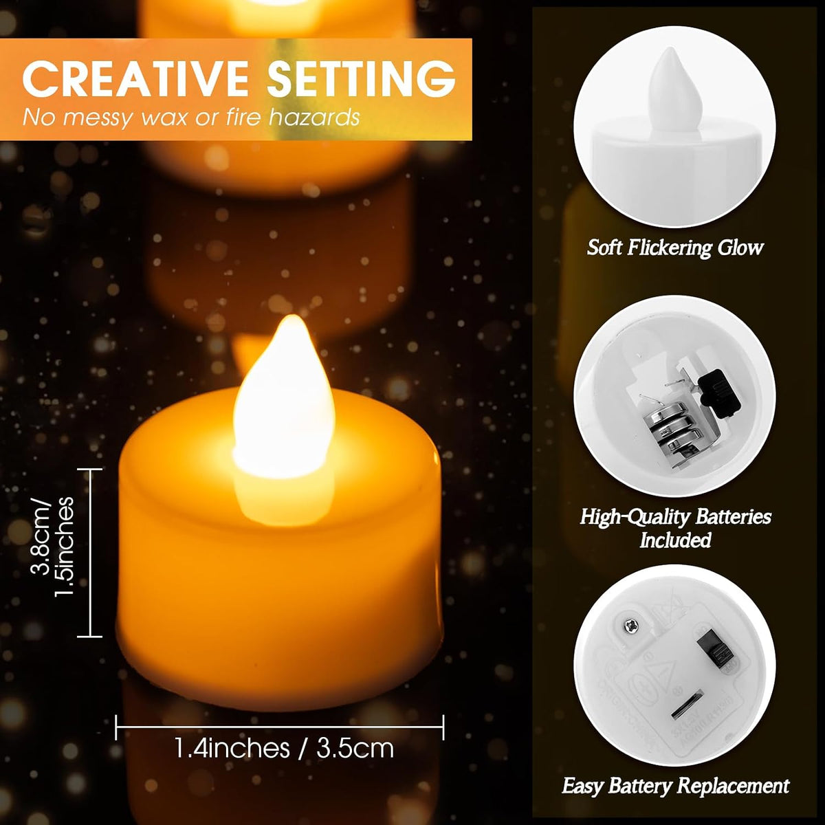 Coume 72 Pack Flameless Tea Light Candle Bulk, Yellow