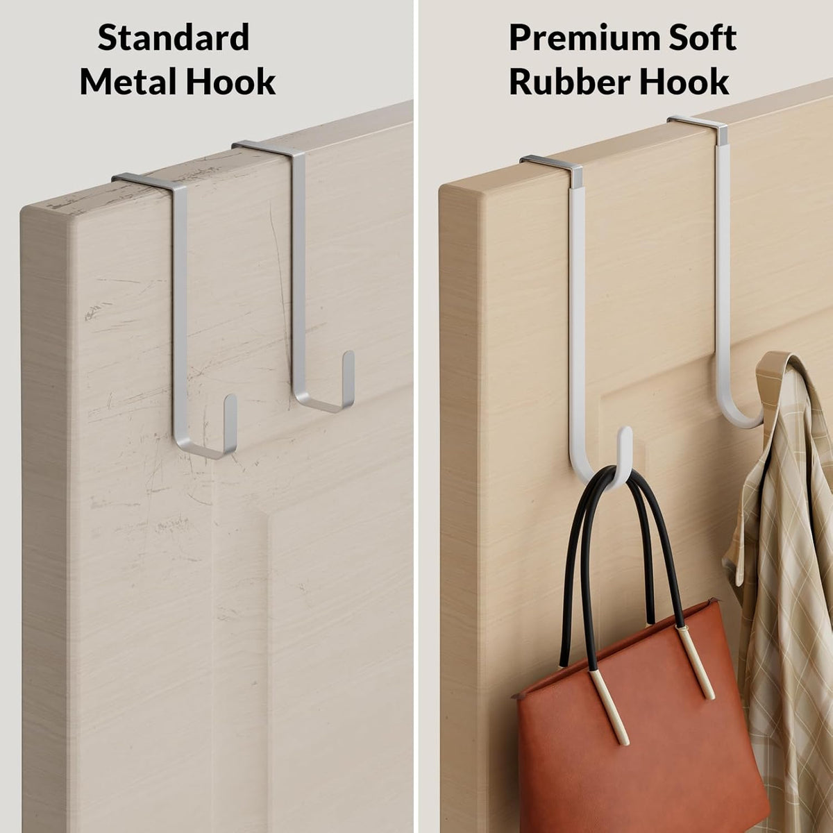 Long Over The Door Hooks, Rubber Coated Door Hanger for Hanging Clothes