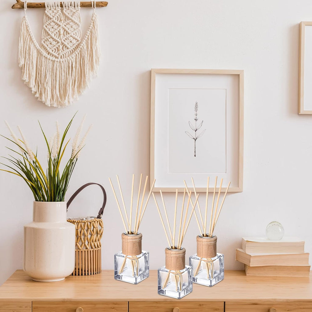 Roshtia 50 Set Reed Diffuser Bottles 50ml Glass Wooden Caps Rattan Sticks
