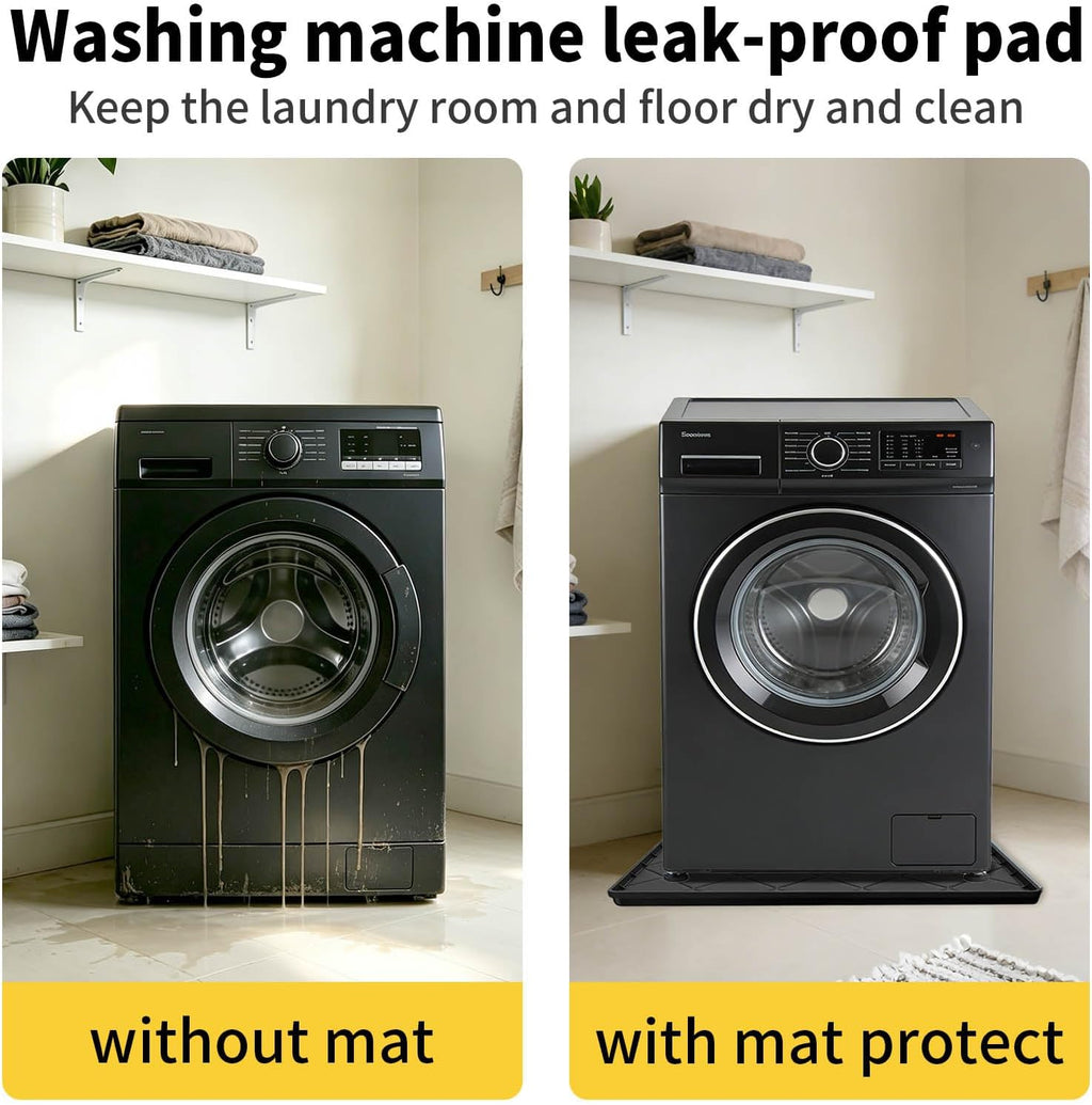 32" x 30" Foldable Washing Machine Drain Pan Silicone Mat,Black