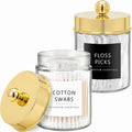 Amolliar Glass Apothecary Jars Qtip Holder w/Plastic Lids,Gold 2pc
