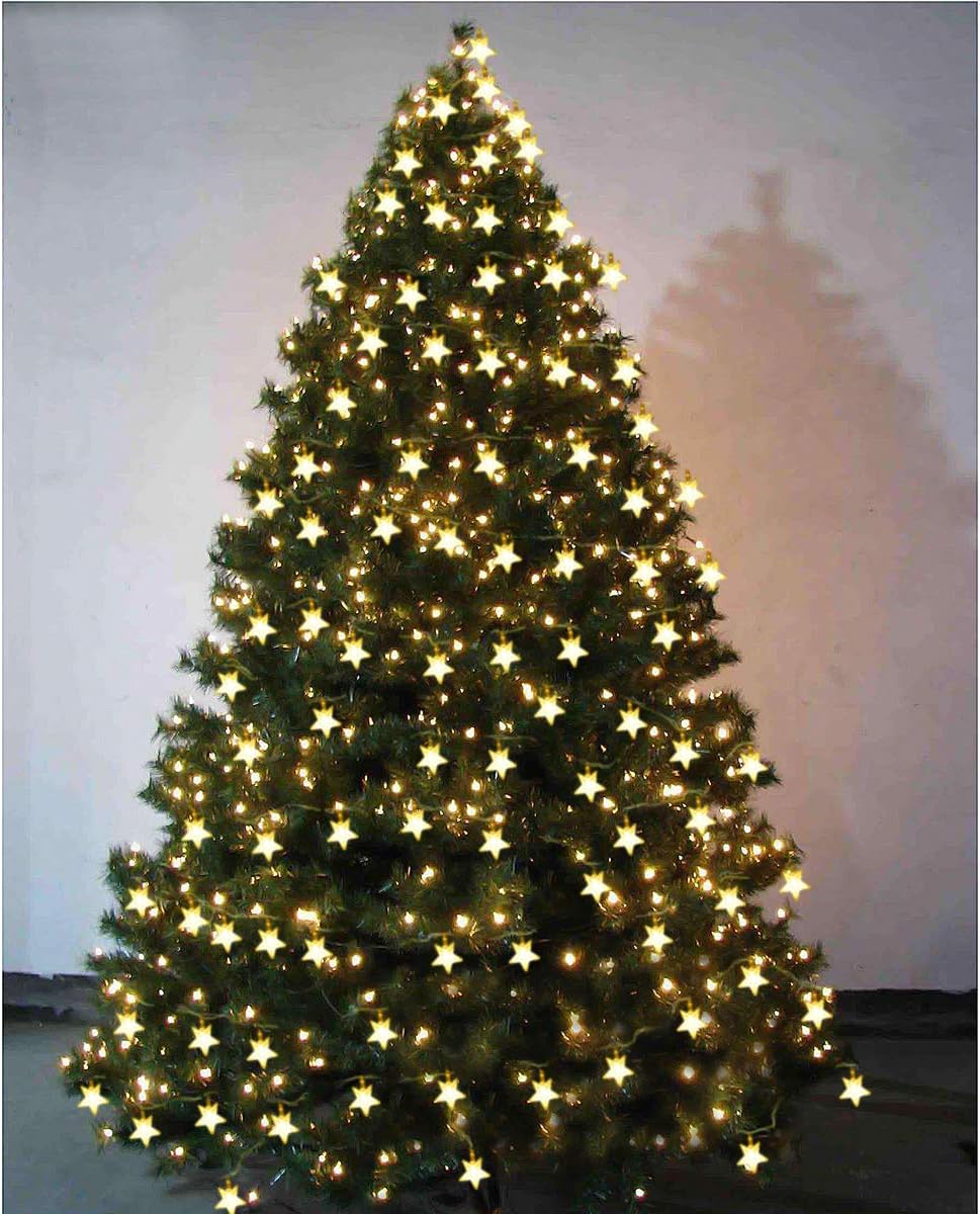 Warm White 50 Led Star Fairy Lights with Remote Control, Battery Powered Five-Pointed Star String Lights