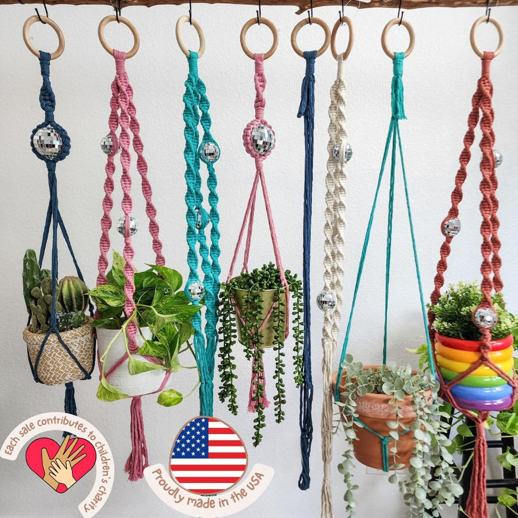 Set of 3 Macrame Plant Hanger | Disco ball decor Hanging planters for indoor plants Cool gifts for plant lovers Boho plant pots plant stand indoor Hanging planters for outdoor plants (Vanilla White)