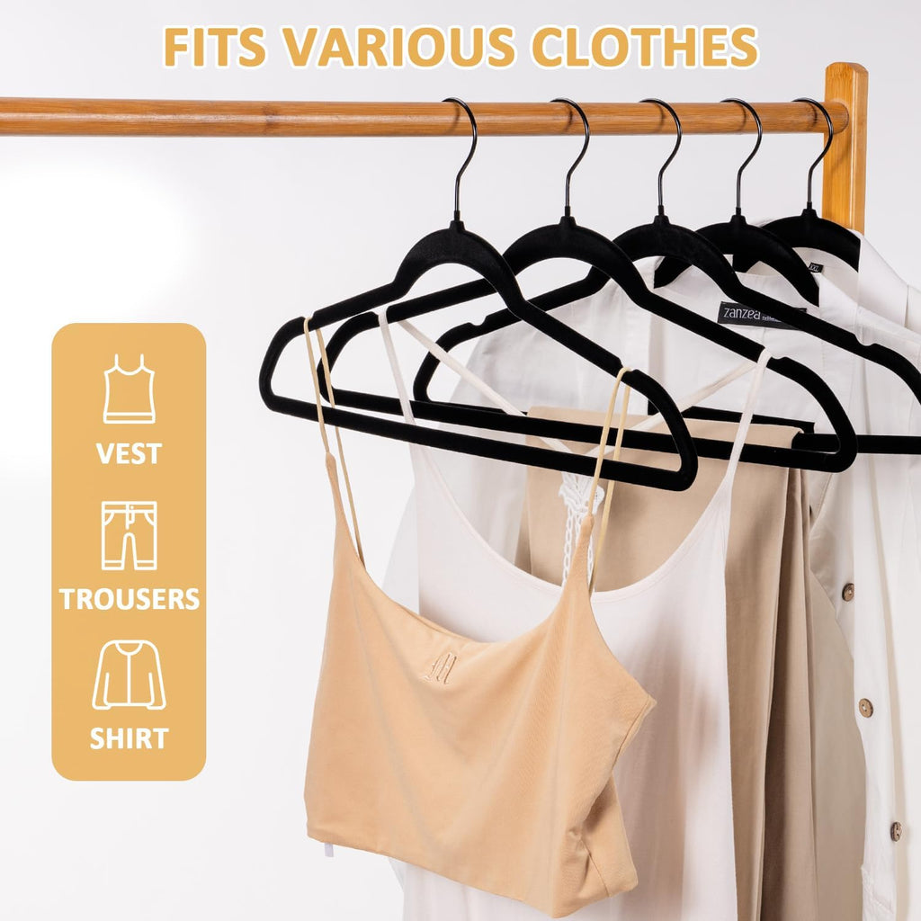 Black Premium Velvet Hanger 30 Pack, Non Slip Felt Hanger for Adult, Thin Space Saving Coat Hangers for Closet, Heavy Duty Hangers with 360° Swivel Black Hooks for Pants, Jackets, Dress