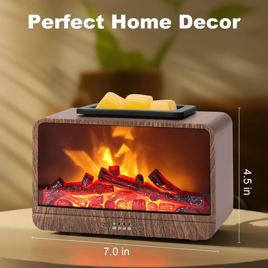 Flame Fireplace Wax Melt Warmer,Scentsy Wax Warmer with Timer, Electric Wax Warmer for Scented Wax with PTC Heating Plate, Wax Burner for Women Gifts & Home Decor(Walnut)