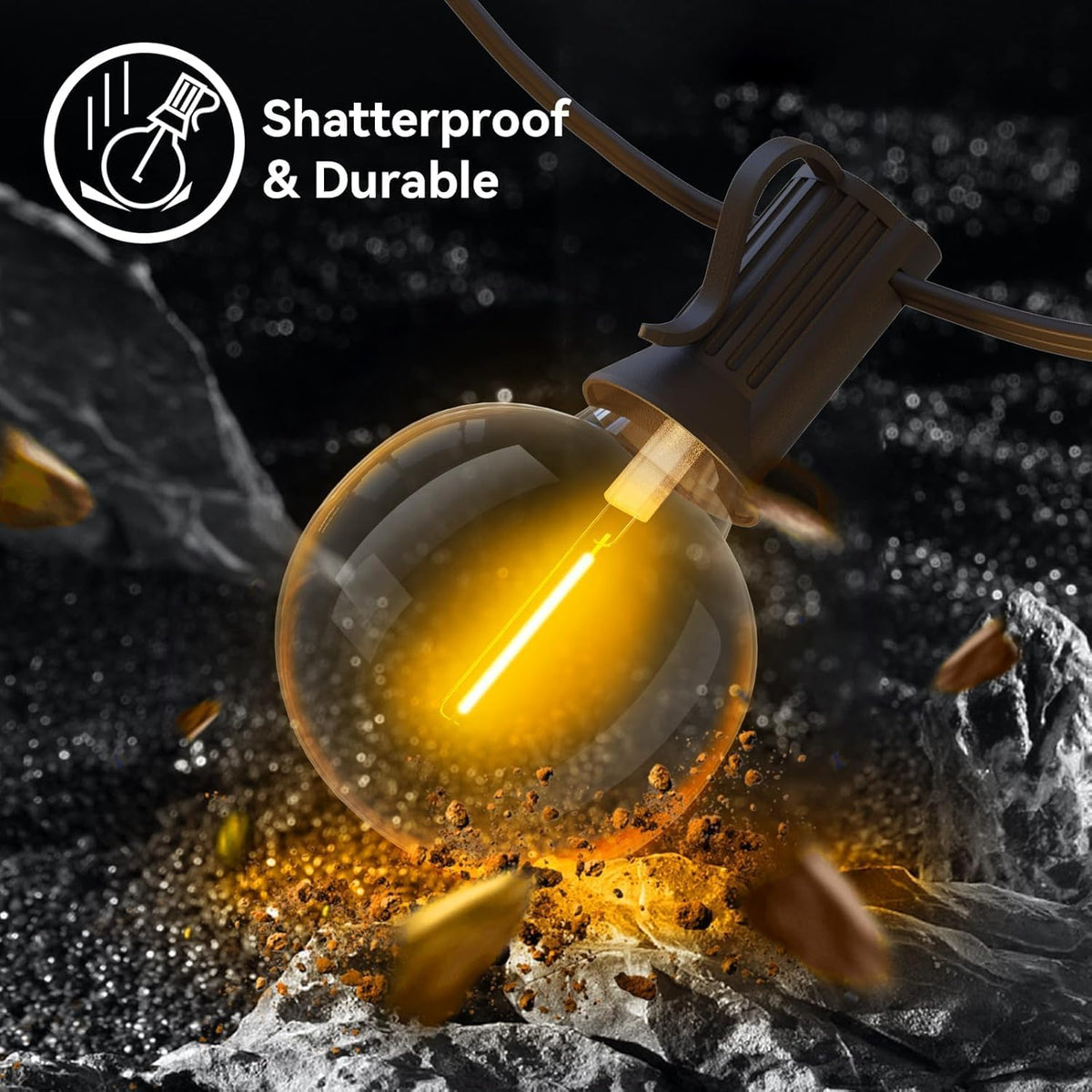 50ft Outdoor String Lights Waterproof/Connectable/Dimmable with 25+2 LED Shatterproof Bulbs,UL Listed Globe G40 String Lights Outside Lighting for Patio Backyard Cafe Party Wedding Garden