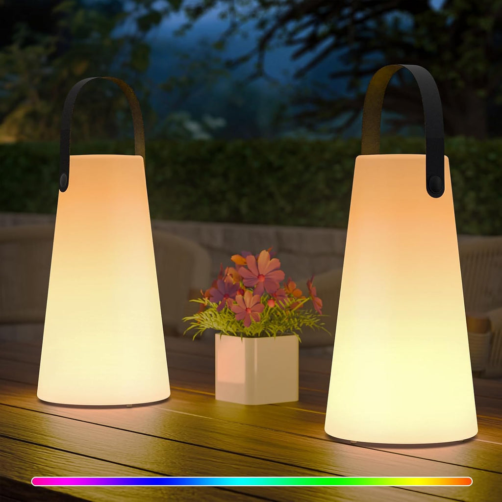2 Pack Outdoor Lanterns Rechargeable Cordless Table Lamp with RGB Colors
