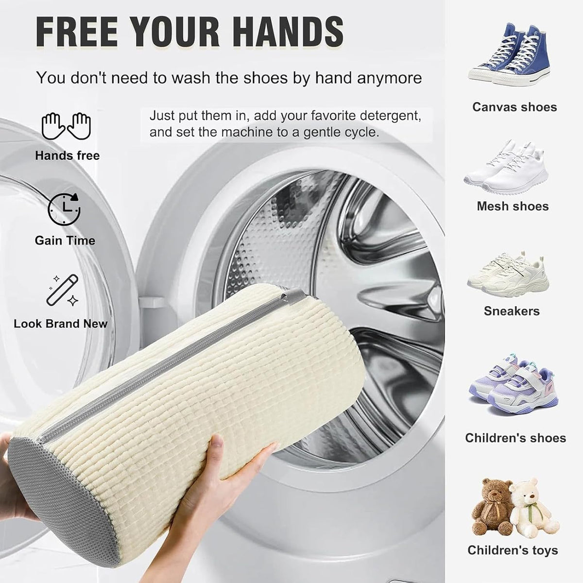 Shoe Washing Machine Bag，2PCS Laundry Shoe Bags for Sneaker，Washer and Dryer Reusable Shoes Cleaning Bag for All Shoe Sizes - Cream