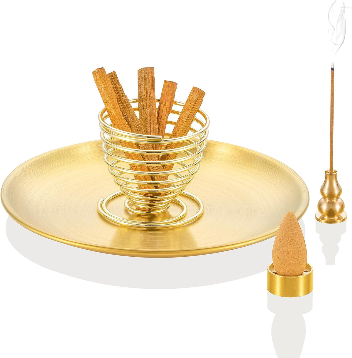 4 in 1 Brass Gourd Incense Burner Sticks Cones Coils Ash Catcher Home Decor