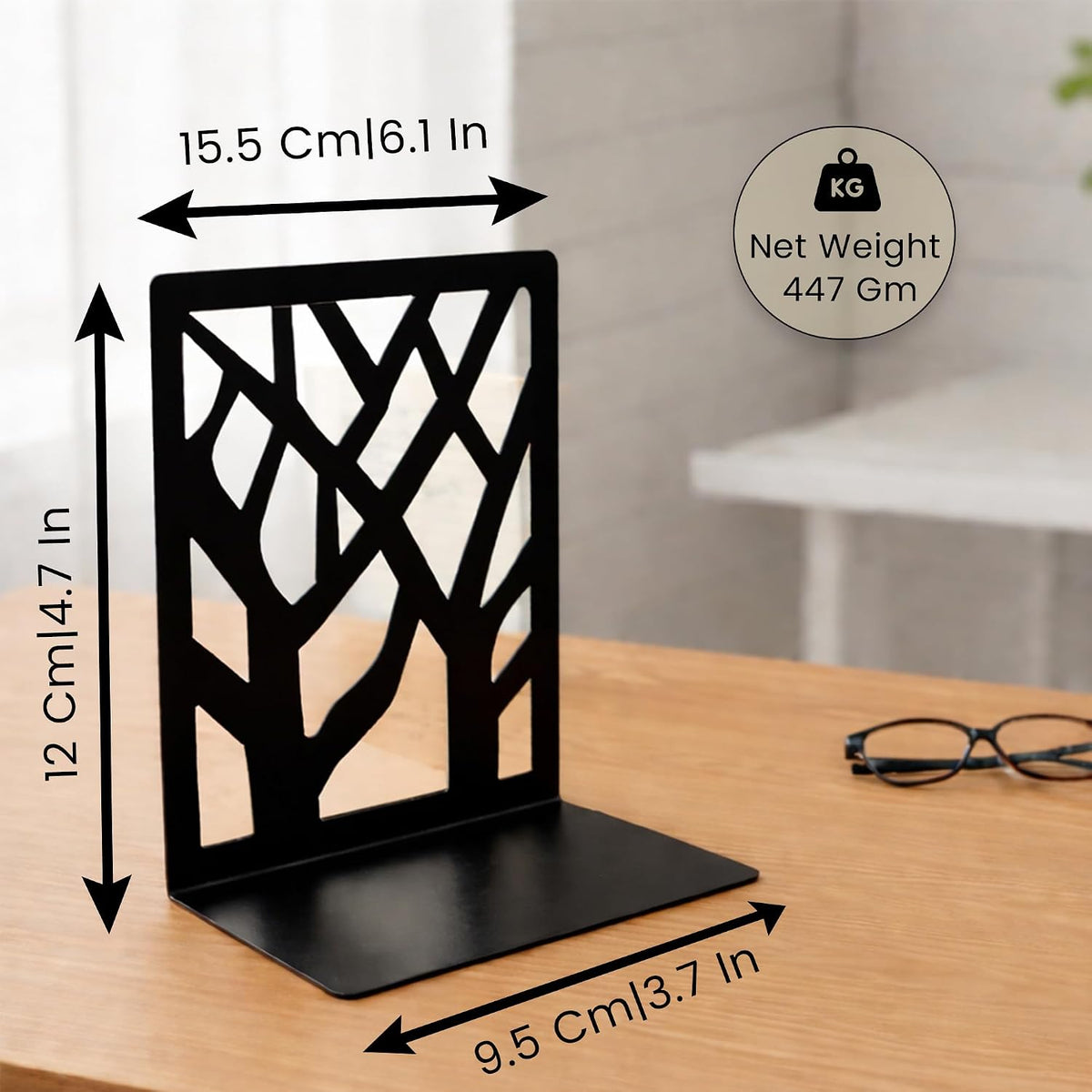 Spillbox Metal Non Slip Bookends Book Shelves | Shelf | Study Table | Home Decor | Holders | Case | Bracket | Stand | Heavy Duty | Set | Book Ends for Office, Home - Tree