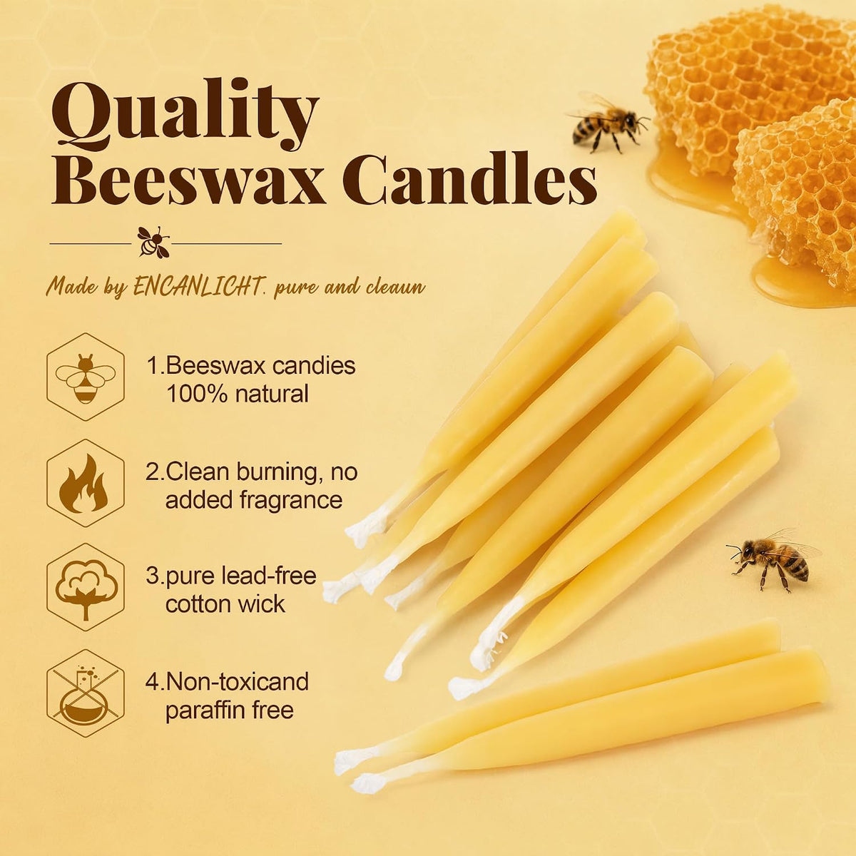 Natural Beeswax Candles 10 Pack, 20 Minutes Burning Mini Candles