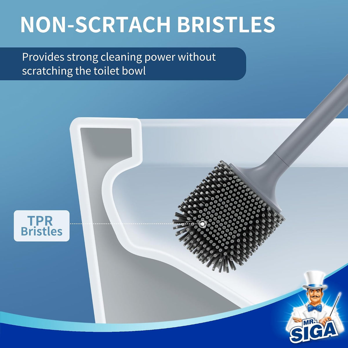 MR.SIGA Toilet Brush and Holder Wall Mounted, Gray, 1 Pack