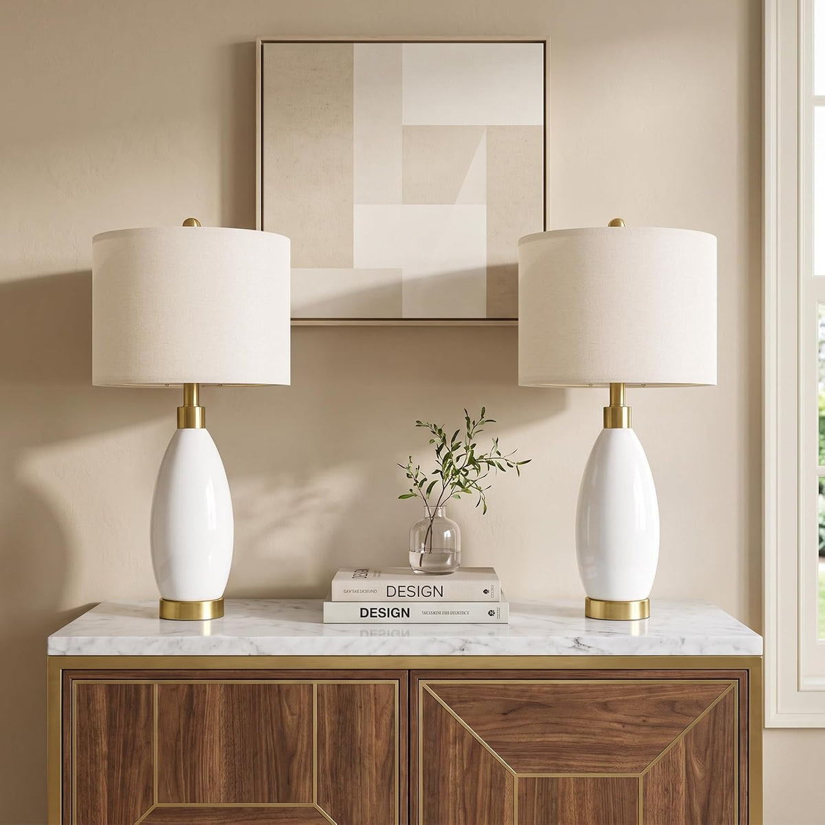 USumkky 24'' Ceramic Table Lamps Set of 2 for Bedroom Living Room White