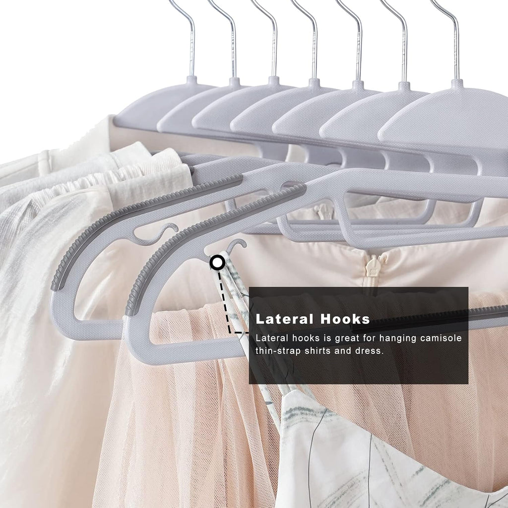 BAGAIL Plastic Hangers 50 Pack with Non-Slip Design,0.2 Inches Thick, 360°Swivel Hook Space Saving Organizer for Bedroom Closet,Shirts,Pants(Grey- S Shaped)