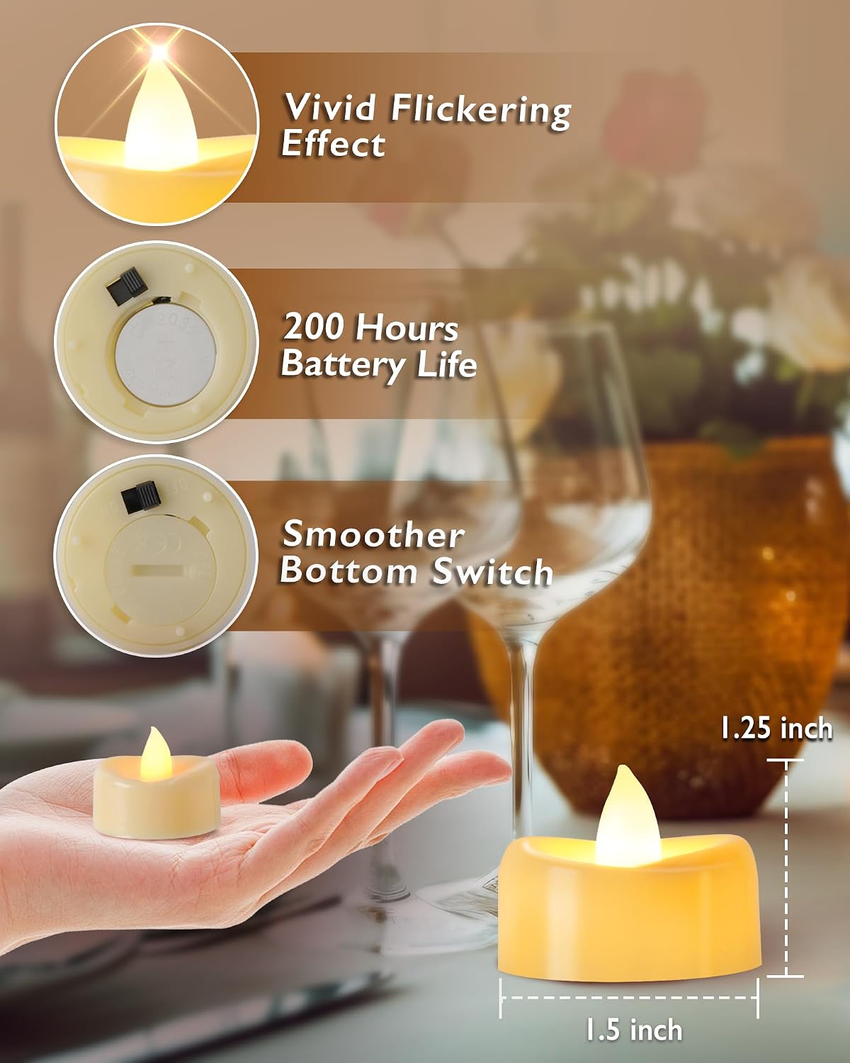 Raycare LED Tea Lights Battery Operated, 200+Hour Flickering Votive Candles