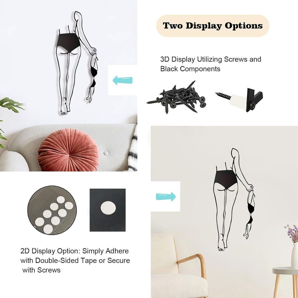 Sexy Metal Wall Art, 3D Abstract Woman Sculpture for Bedroom Black Decor