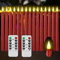 Flameless Taper Candles with Remote Control and Timer, Battery Operated LED Candlesticks with Flickering 3D Flame, 9.6×0.8 Inches Plastic Tall Candles for Christmas, Wedding and Home Decor (Red, 15)