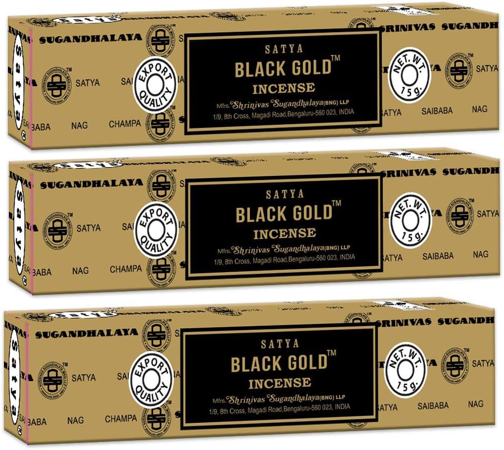 3 Packs Original Satya Sai Baba Nag Champa Incense Sticks Joss Insence - Insense 15g x 3 Box NagChampa Agarbatti (Black Gold)