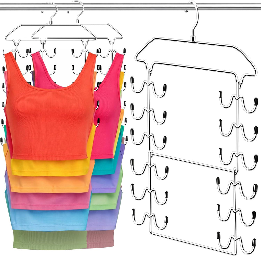 Closet Organizers and Storage 2 Pack,Tank Top Hanger 6 Tier Double Space Saving Bra Hangers,Apartment Dorm Room Essentials for Girls,Non-Slip Hanging Closet Organizer Small Space Solution Organization