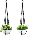 35 Inch Macrame Plant Hanger, Hanging Planter Basket with Wood Beads, Decorative Flower Pot Holder for Indoor Outdoor Boho Home Decor, Set of 2 (Black)