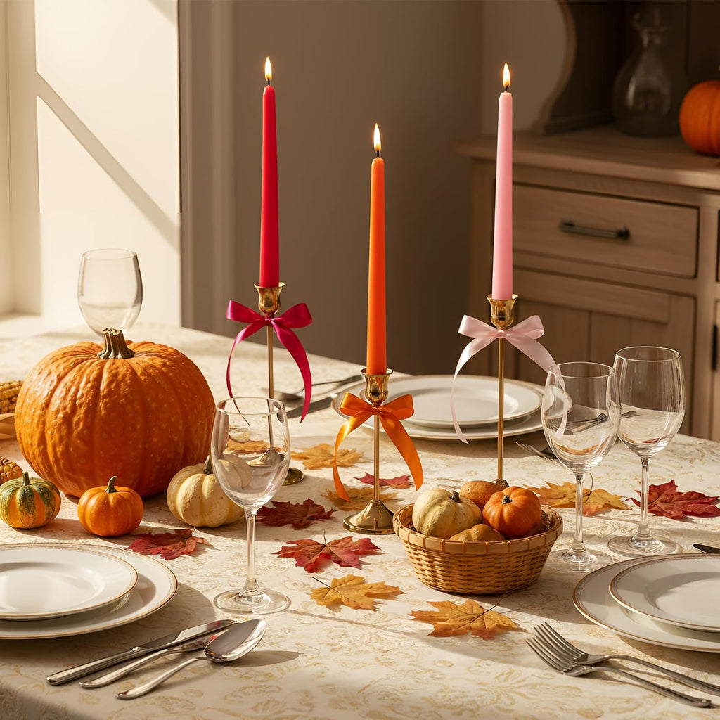 12 Pcs Pink and Orange Party Taper Candles with 3 Roll Ribbon