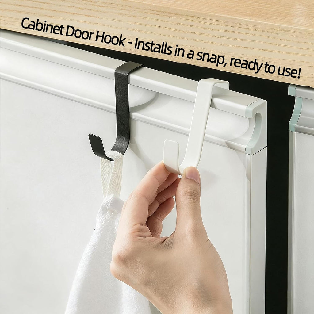 Over Cabinet Door Hooks, 12 Pack White Heavy Duty Metal J-Hooks for Kitchen, Bathroom, Laundry Room, Cabinet Hooks for Hanging, Hold Up to 7 lbs, Space-Saving Organizer