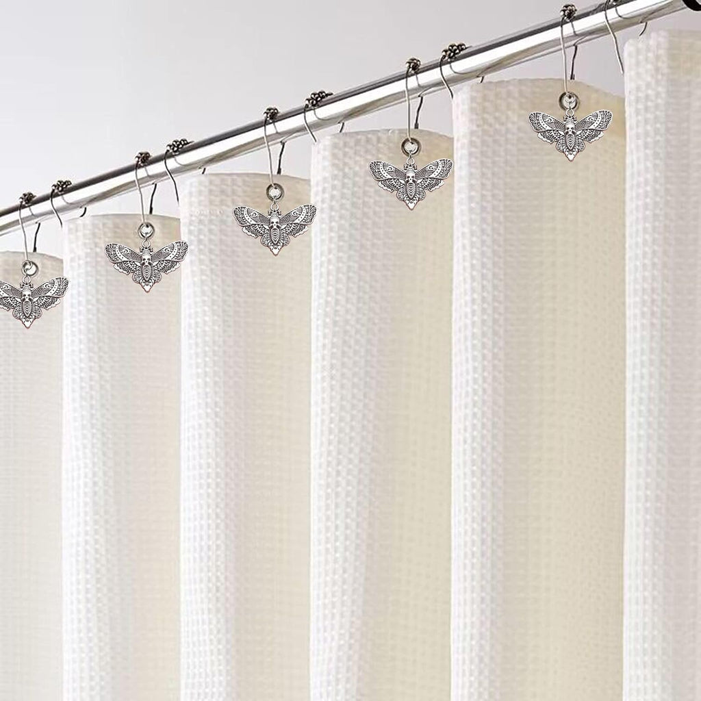 Skull Death's-Head Hawkmoth Shower Curtain Hooks Rings,12Pcs Dead Moth with Skull Face Halloween Rustproof Metal Shower Rings,Gothic Style Insect Theme Home Bathroom Decor