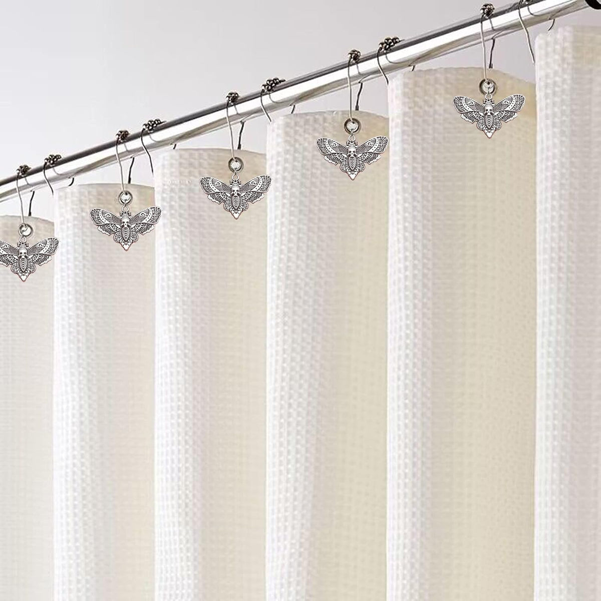 Skull Death's-Head Hawkmoth Shower Curtain Hooks Rings,12Pcs Dead Moth with Skull Face Halloween Rustproof Metal Shower Rings,Gothic Style Insect Theme Home Bathroom Decor
