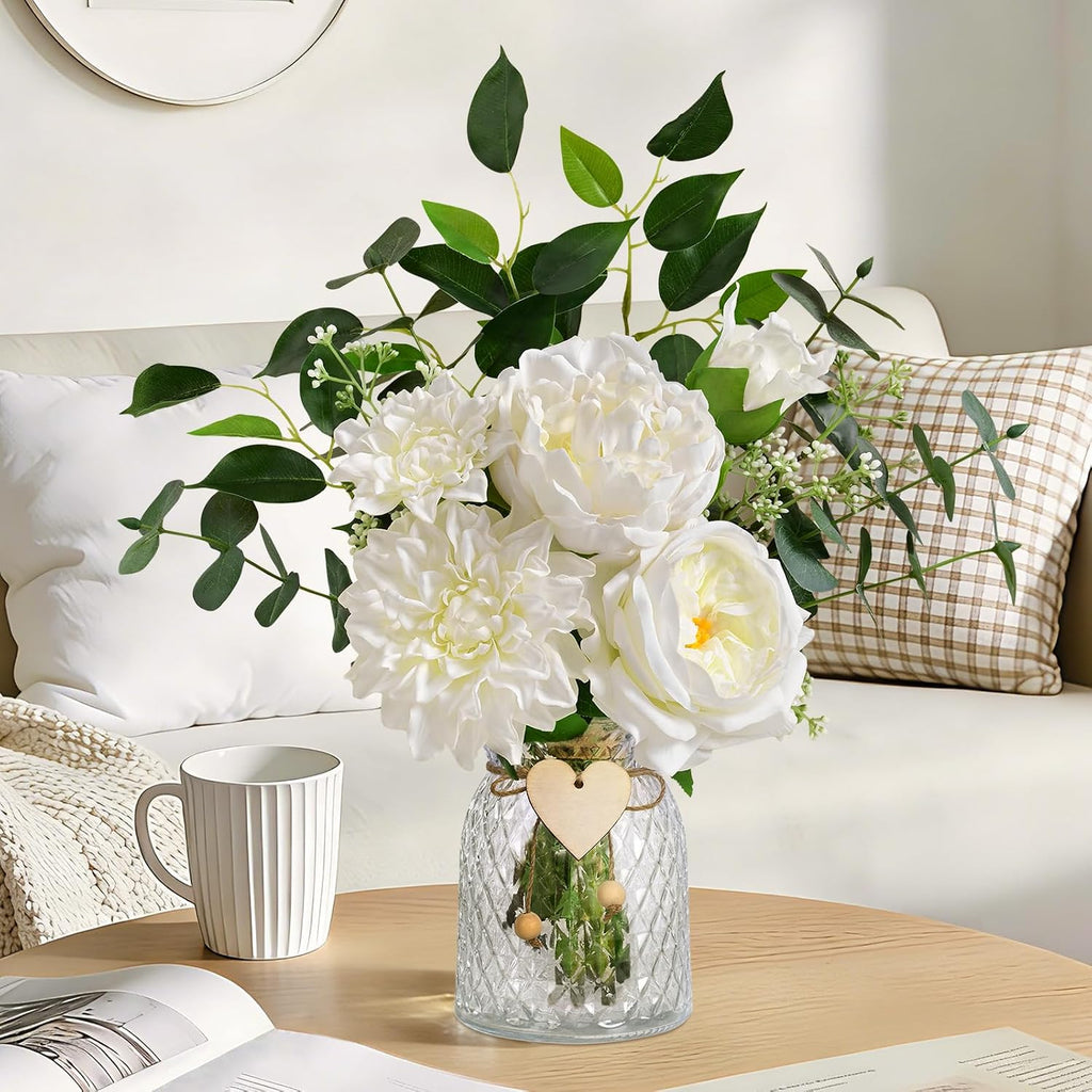 Livole Real Touch Fake Flowers with Vase & Light Silk Artificial Flowers