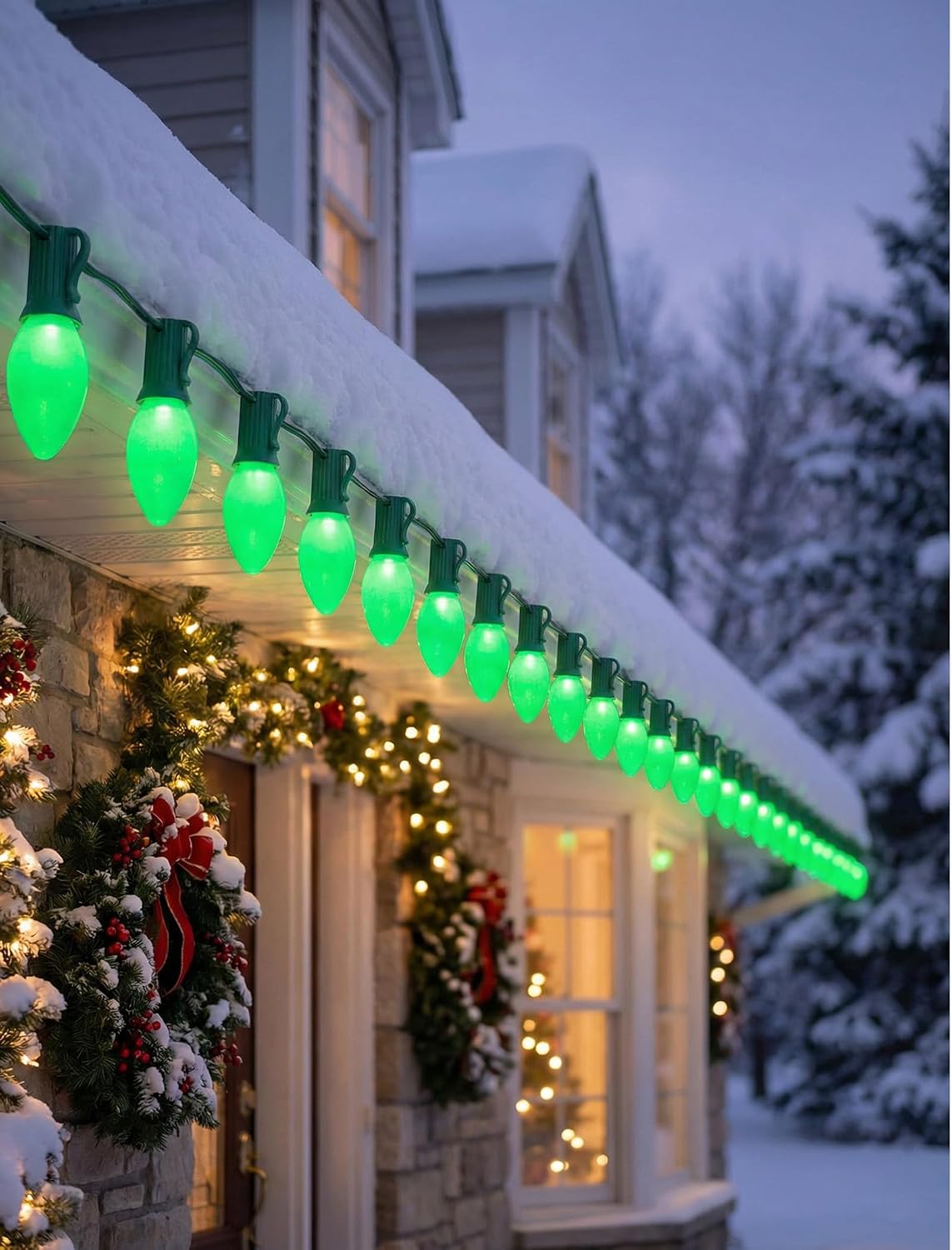25 Pack C9 Ceramic Christmas Replacement Bulbs, Green Light Bulbs for E17 Candelabra Base Outdoor Christmas String Lights, 7 Watts