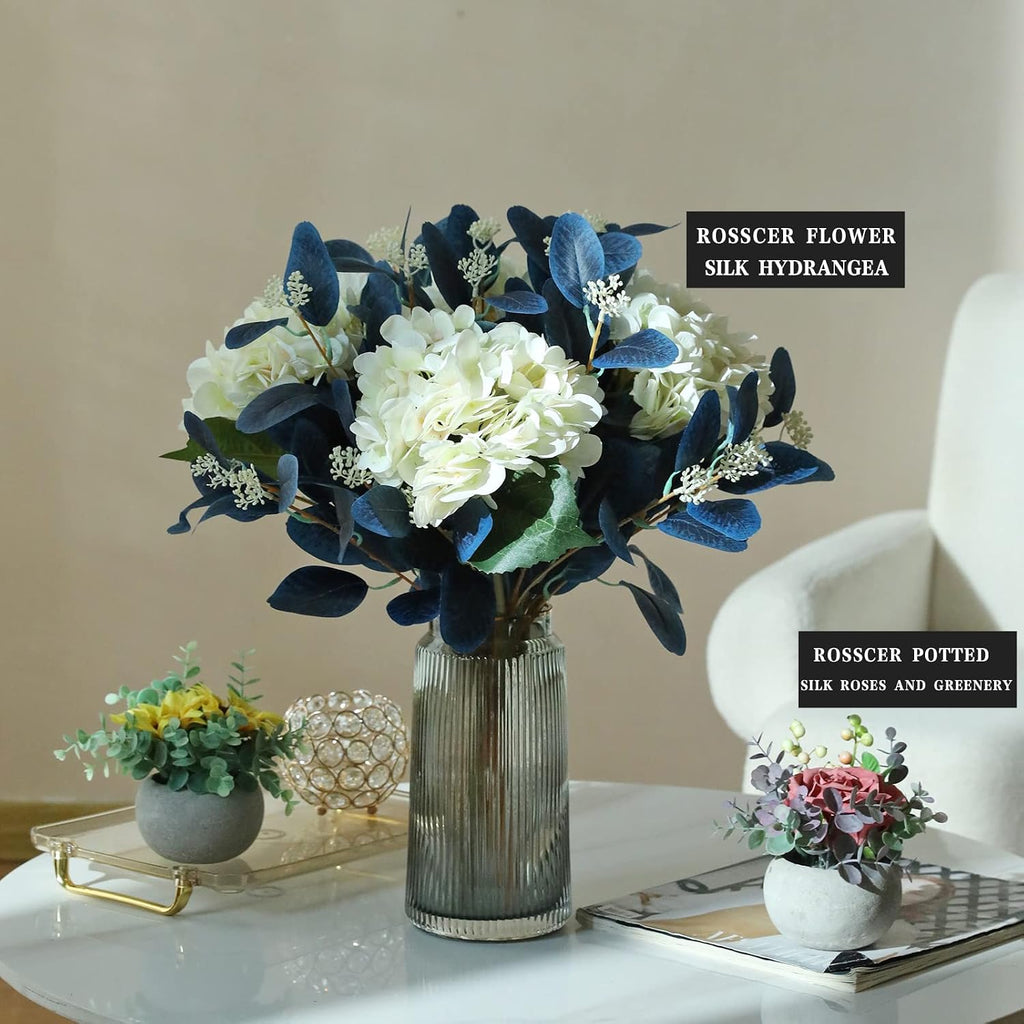 Navy Blue Artificial Eucalyptus Stems, 12Pcs20" Branches with Beige Berries
