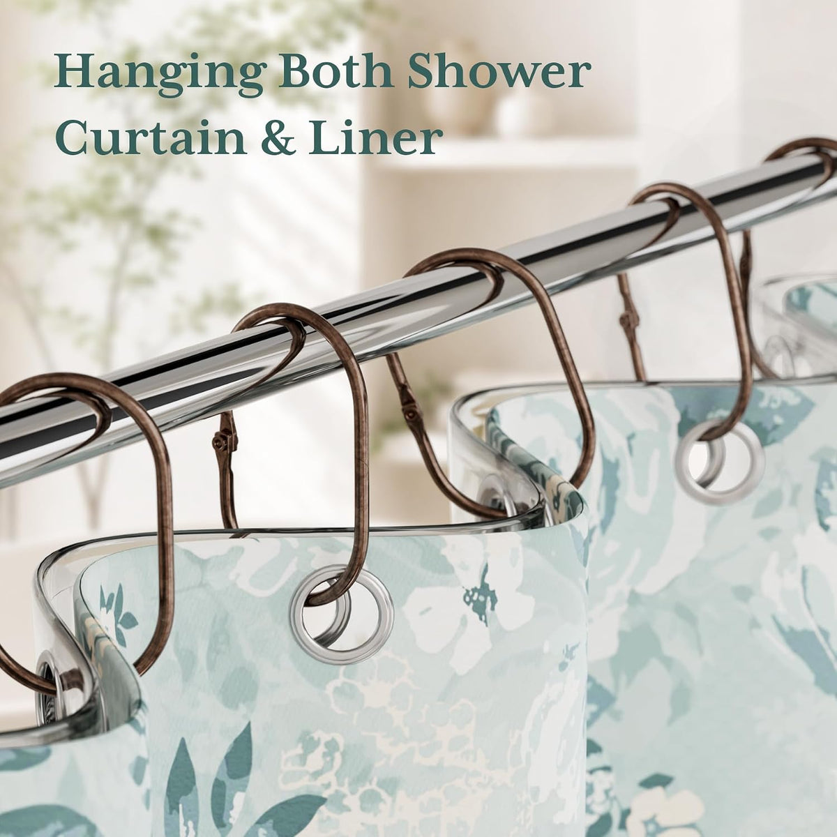 Bathway Shower Curtain Rings, Shower Curtain Hooks Bronze Shower Rings Rust Proof, Anti-Drop Shower Rings for Curtain, 12Pcs Shower Hooks for Shower Curtain Rod Oval Bathroom Curtain Rings