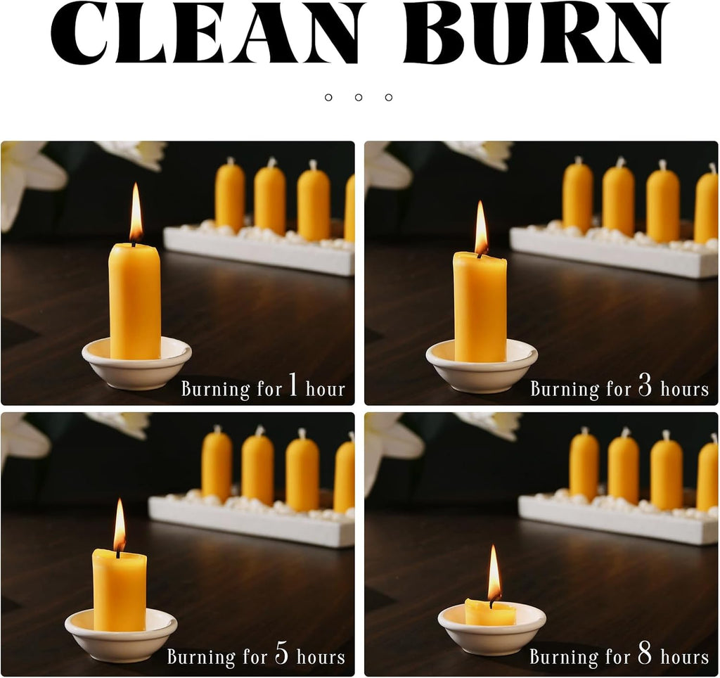 30 Pack Natural Thin Beeswax Pillar Candles, 1.3 inch Wide Dripless Candle