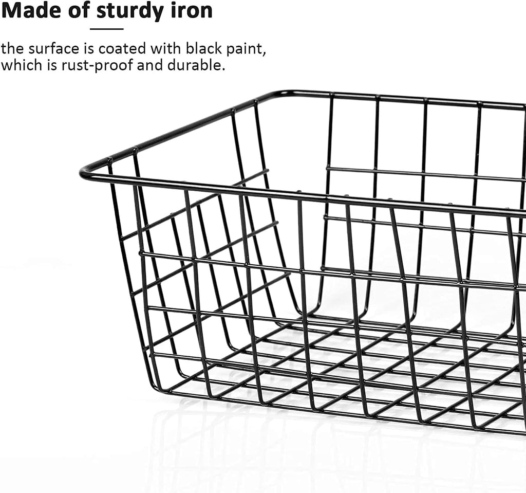 Wire Storage Baskets, Dveda 4 Pack 14.2" x 11.4" x 6.3" Large Metal Wire Storage Baskets, Black Pantry Organizer Baskets with Handles for Cabinets, Pantry Storage, Bathroom, Laundry, Garage