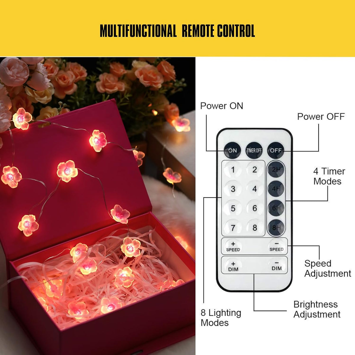 4 Pack Cherry Blossom String Lights 13ft 40 LED USB Plugin & Battery Operated Flower Fairy Lights with Remote & 8 Modes & Timer,Ideal for Bedroom Wedding Party Japanese Decor- Warm White