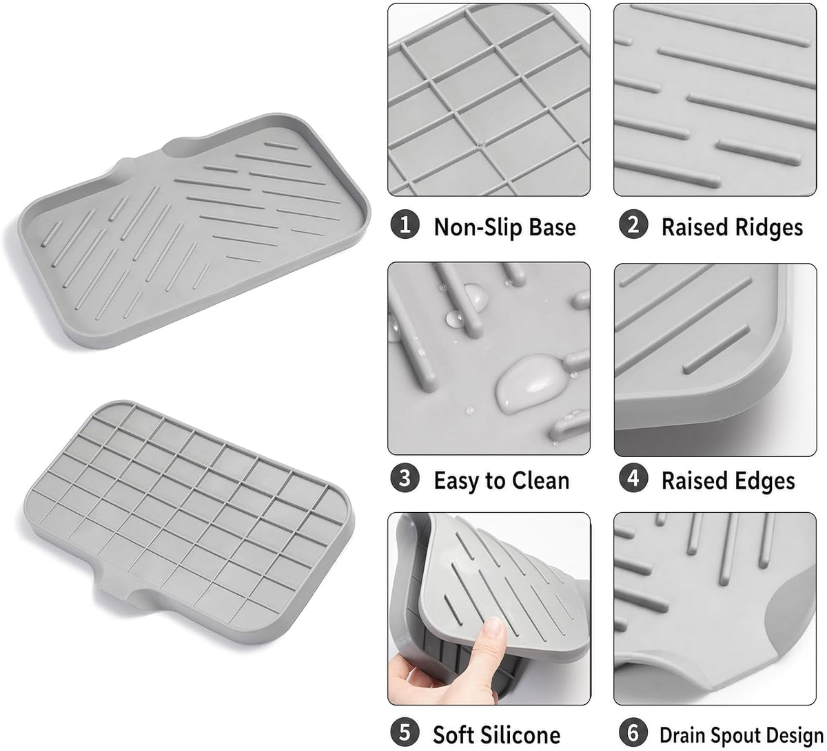 2 PCS Silicone Soap Dish with Drain, Soap Holder Sponge Drain Rack, Self-Draining Sink Organizer Tray for Kitchen & Bathroom