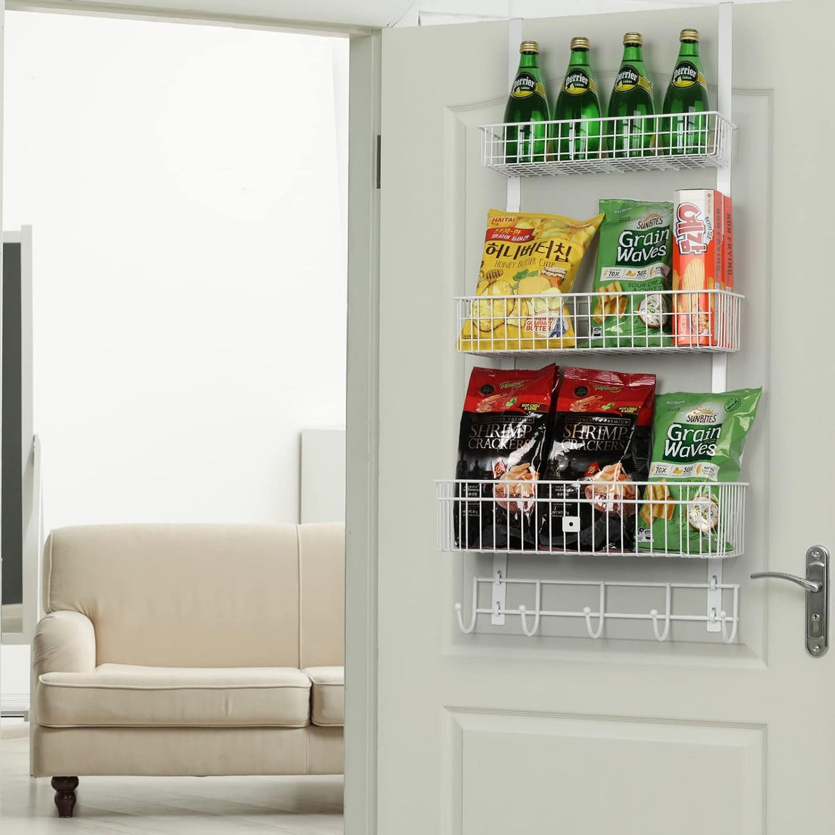 YBING Over The Door Organizer with Hooks, 3 Tier Door Hanger, White
