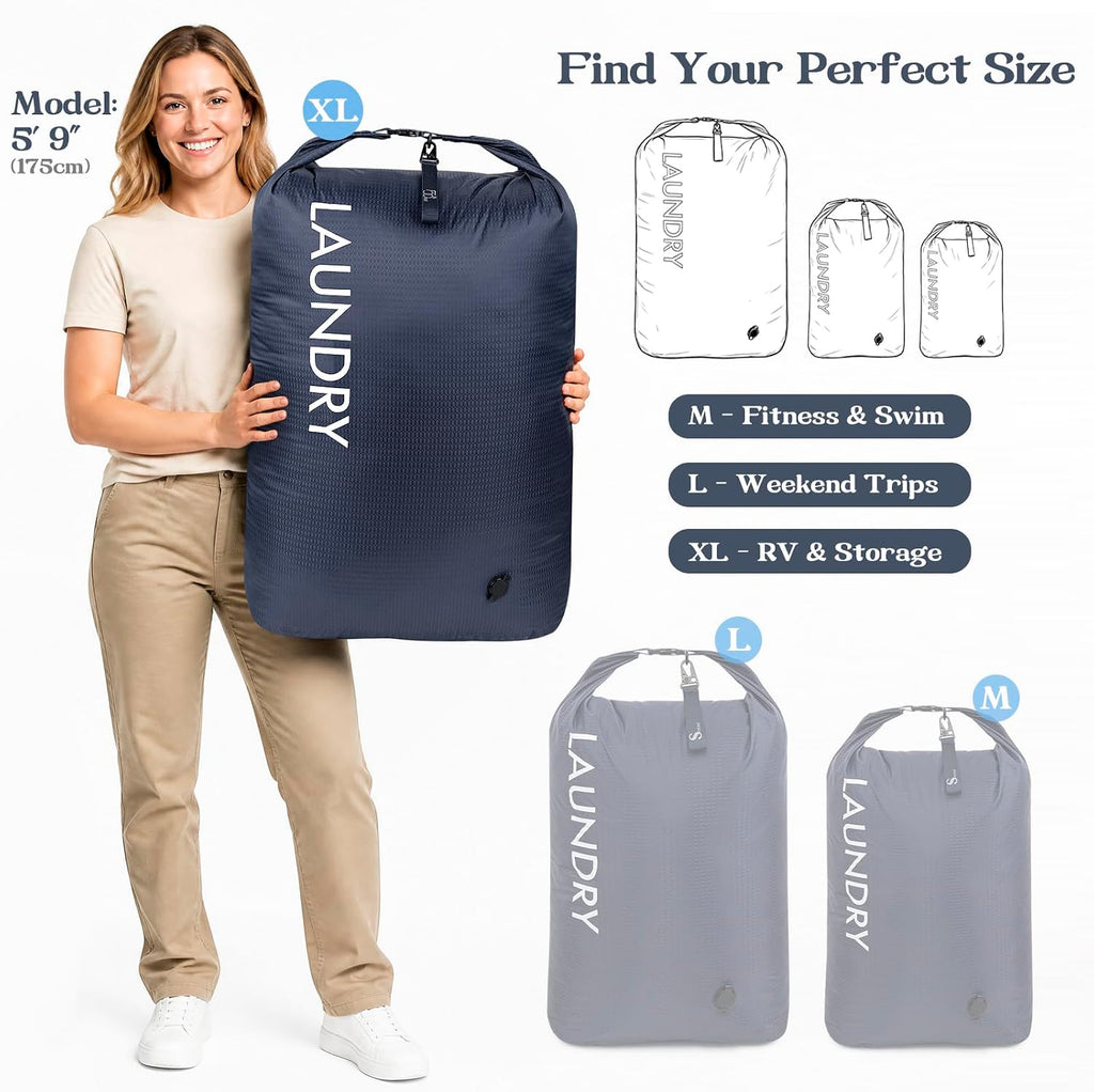 Compression Laundry Bag, Waterproof Travel Storage for Dirty Clothes
