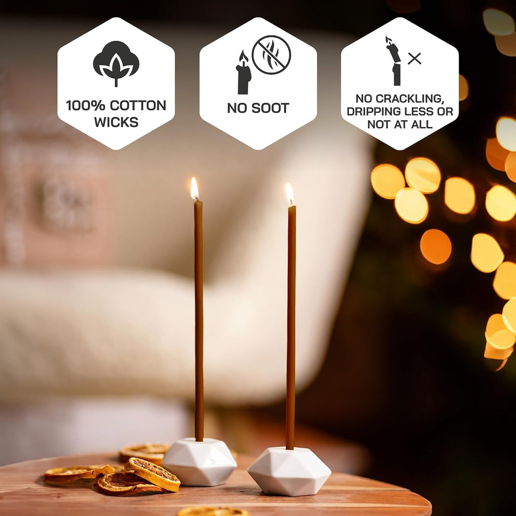Danilovo Thin Taper Beeswax Candles - No-Drip, Smoke-Less, Tall, Decorative, Honey Scented Candles Ideal for Church Prayer, Rituals, Decor or Birthday – 6.3”x0.2” (Brown, 100pcs)