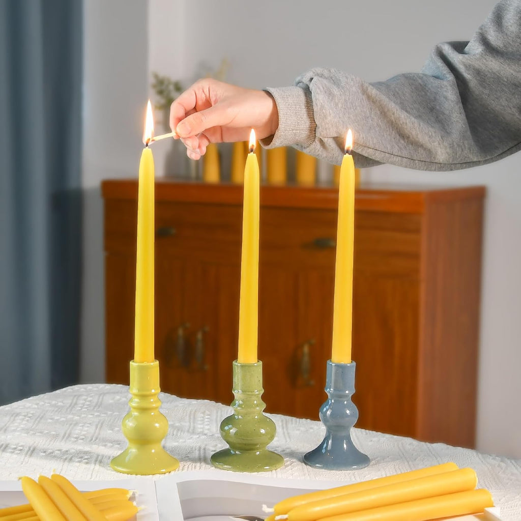 DEYBBY Beeswax Taper Candles, Clean Burning, Natural, 9 Inch, Set of 12